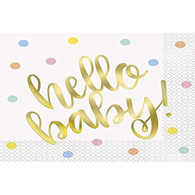 HELLO BABY GOLD FOIL-STAMPED BABY SHOWER LUNCHEON NAPKINS (16CM)PERFECT FOR BABY SHOWERS, CELEBRATIONS & EVENTS16CT